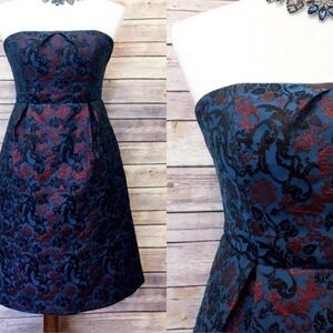 Leifnotes Anthropologie Blue & Deep Red "Paprika Brocade Dress" EUC Size 10